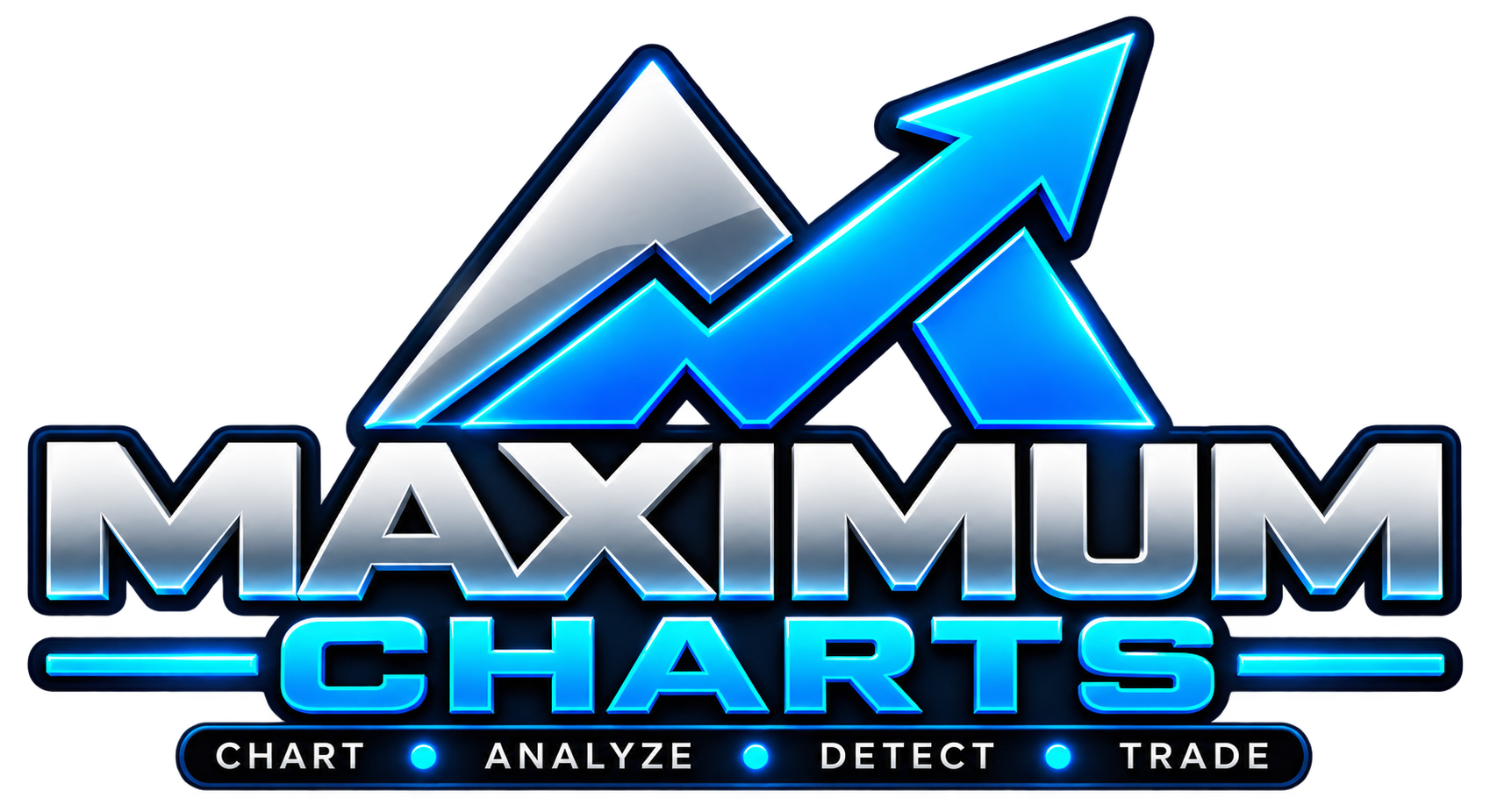 Maximum Charts chrome and blue logo with rising chart artwork